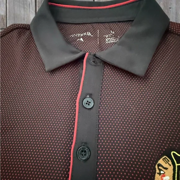 Antigua Chicago Blackhawks Polo Shirt Men’s Size M | Red & Black Dotted Pattern - Picture 6 of 7